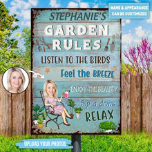 Custom Photo Garden Rules Feel The Breeze Enjoy The Beauty Gardening - Garden Sign -Custom Face - Personalized Classic Metal Signs