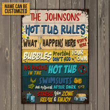 Hot Tub Rules What Happens Here Custom Classic Metal Signs, Hot Tub Decorating Ideas