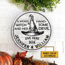 Personalized Witch Handsome Devil Customized Wood Circle Sign