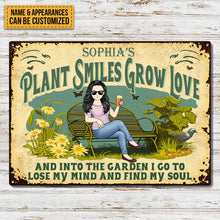 And Into The Garden I Go Gardening - Plant Smiles Grow Love - Garden Sign For Mom - Personalized Custom Classic Metal Signs