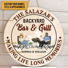 Backyard Bar & Grill - Personalized Round Wood Sign - Birthday Gift For Couple, Husband, Wife, Parents, Dog Lovers