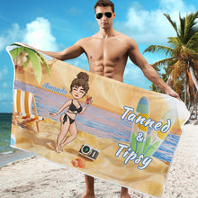 Tanned & Tipsy - Birthday, Funny, Summer Gift For Beach Lovers, Besties, Soul Sisters, Sistas, Bff, Friends - Personalized Custom Beach Towel
