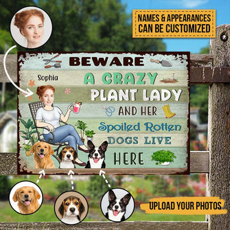 Custom Photo Lady And Her Spoiled Dogs In The Garden - Garden Sign - Personalized Custom Face Classic Metal Signs