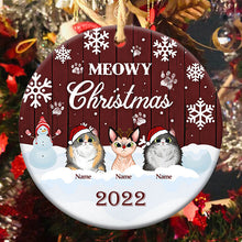 Meowy Christmas - Christmas Gift For Cat Lovers - Personalized Custom Circle Ceramic Ornament