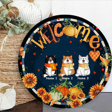 Welcome Door Signs, Fall Gifts For Cat Lovers, Fall Flowers Custom Wooden Signs , Cat Mom Gifts