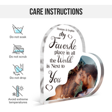 Custom Photo My Favorite Place Is Next To You Personalized Heart Shaped Acrylic Plaque Gifts For Couple