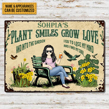 Plant Smiles Grow Love - And Into The Garden I Go Gardening Girl - Gift For Mother - Personalized Custom Classic Metal Signs