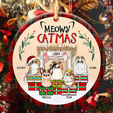 Meowy Catmas - Christmas Gift For Cat Lovers - Personalized Custom Circle Ceramic Ornament