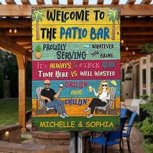 Patio Welcome Grilling Proudly Serving Whatever You Bring Husband Wife Couple Single - Backyard Sign - Personalized Custom Classic Metal Signs