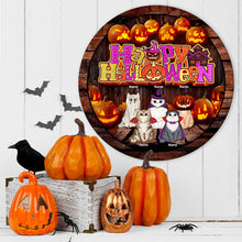 Halloween Welcome Sign For Front Door, Gifts For Cat Lovers, More Carved Pumpkins Custom Wooden Signs , Cat Mom Gifts