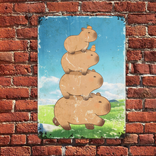 Funny Stacked Capybaras Metal Sign, Farmhouse Sign, Wall Decoration