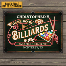 Personalized Billiards Game Room Neon Custom Classic Metal Signs