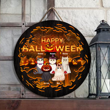 Halloween Custom Wooden Door Signs, Happy Halloween Signs For Cat Lovers, Orange Scary Light Welcome Signs , Cat Mom Gifts