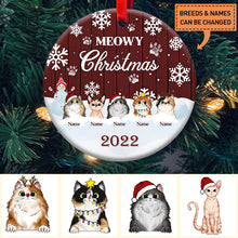 Meowy Christmas - Christmas Gift For Cat Lovers - Personalized Custom Circle Ceramic Ornament