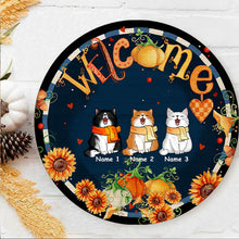 Welcome Door Signs, Fall Gifts For Cat Lovers, Fall Flowers Custom Wooden Signs , Cat Mom Gifts