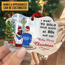 Christmas Couple Hold Your Hand - Personalized Custom Aluminum Ornament