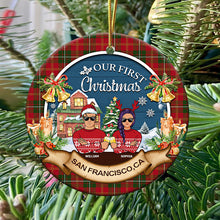 Couple Ornament - First Christmas At Our New Home - Personalized Circle Ceramic Ornament