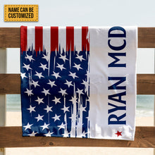 Personalized Bath Towel US Flag Customized Name - Beach Towel - Custom Pool Towel Beach Towel