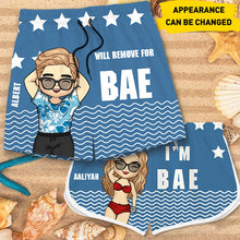 Will Remove For Bae - Personalized Couple Beach Shorts - Matching Swimsuits For Couples - Gift For Couples, Husband Wife