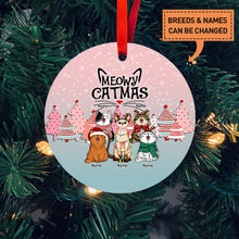 Meowy Catmas, Pine Forest Bauble, Circle Ceramic Ornament, Personalized Cat Breeds Ornament, Cat Lovers Gifts