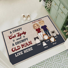 A Crazy Cat Lady And Her Grumpy Old Man Live Here - Couple Doormat - Family Gift for Cat Lovers, Couples Personalized Custom Doormat