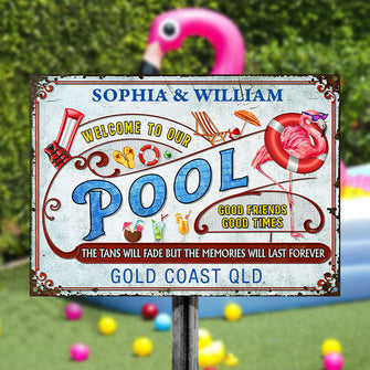 Personalized Flamingo Pool Memories Last Forever Customized Classic Metal Signs