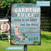 Custom Photo Garden Rules Feel The Breeze Enjoy The Beauty Gardening - Garden Sign -Custom Face - Personalized Classic Metal Signs