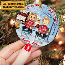 Camping Chibi Couple Christmas Annoying Each Other Since - Personalized Custom Circle Ceramic Ornament