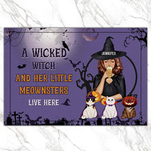 A Wicked Witch And Her Little Meownsters Live Here - Halloween Doormat - Gift For Cat Lovers Personalized Custom Doormat