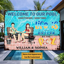 Welcome To Our Swimming Poolside Family - Pool Sign - Personalized Custom Classic Metal Signs