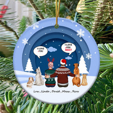 Personalized Ceramic Ornament, Christmas Couple Sitting Together Conversation, Gift For Couple, Husband, Wife, Dog Lovers