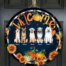 Welcome Fall - Flowers Around Woodsign - Personalized Dog Autumn Door Sign