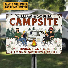 Let's Sit By The Campfire Husband Wife - Camping Gift For Couple - Personalized Custom Classic Metal Signs