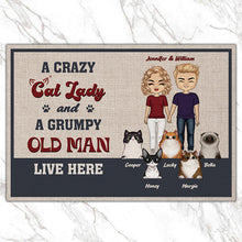 A Crazy Cat Lady And Her Grumpy Old Man Live Here - Couple Doormat - Family Gift for Cat Lovers, Couples Personalized Custom Doormat