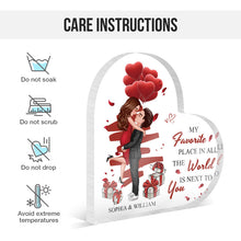 My Favorite Place In All The World Is Next To You Couple Personalized Custom Heart Shaped Acrylic Plaque
