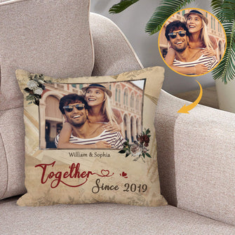 Custom Photo - Together With You Since - Personality Customized Pillow - Valentine's Day Gift For Love - Gift For Husband Wife Bf Gf