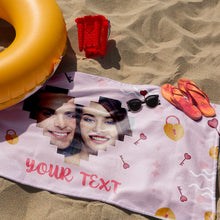 Custom Photo Open The Heart Lock With Love - Beach Towel - Couple Gift Personalized Custom Face Beach Towel
