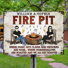 Fire Pit Where Music Gets Played Husband Wife Camping Couple - Backyard Sign - Personalized Custom Classic Metal Signs
