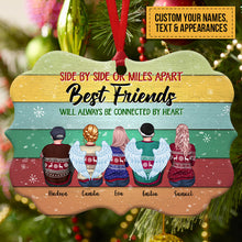 Sisters And Brothers Connected By Heart - Personalized Aluminum Ornament - Christmas Gift For Brothers, Sisters, Cousins - Ugly Christmas Sweater Sitting