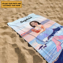 Custom Photo - Beach Themed Mermaid Summer Beach Towel - Summer Customized Beach Towel - Personalized Custom Beach Towel