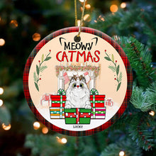 Meowy Catmas - Christmas Gift For Cat Lovers - Personalized Custom Circle Ceramic Ornament