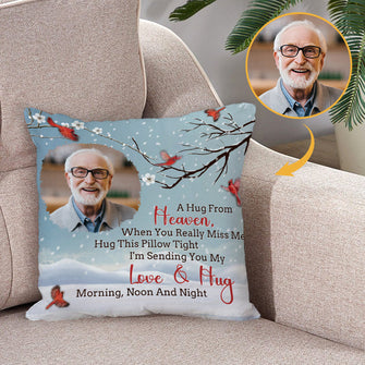 Custom Photo A Hug From Heaven - Memorial Pillow - Memorial Gift For Family, Friends Personalized Custom Pillow