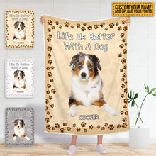 Custom Photo Life Is Better With Dog&Cat - Pet Blanket - Gifts For Pet Lovers Personalized Custom Fleece Flannel Blanket