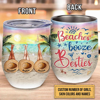 Personalized Beach Bestie Beaches Booze Besties Custom Wine Tumbler