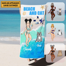 Summer Cute Cat And Beach Beach Towel  Customized Beach Towel - Personalized Custom Beach Towel - Gift For Cat lover