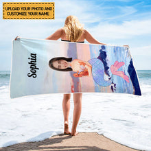 Custom Photo - Beach Themed Mermaid Summer Beach Towel - Summer Customized Beach Towel - Personalized Custom Beach Towel