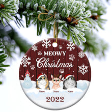 Meowy Christmas - Christmas Gift For Cat Lovers - Personalized Custom Circle Ceramic Ornament