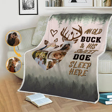 His Sweet Doe Sleep Here - Anniversary Gifts For Her Personalized Custom Fleece Flannel Blanket