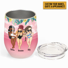 Beaches, Booze & Besties - Personalized Wine Tumbler - Birthday, Funny, Summer Gift For Beach Lovers , Besties, Soul Sisters, Sistas, Bff, Friends