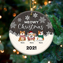 Personalised Meowy Christmas Red Wooden Circle Ceramic Ornament - Personalized Pet Lovers Decorative Christmas Ornament